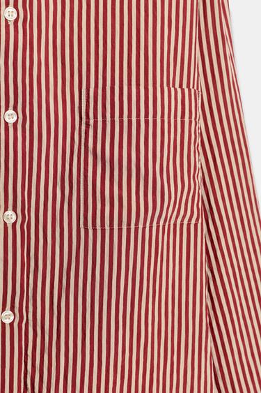 CHEMISE IMPRIMÉE RAYURES POCHE ZW COLLECTION - Écru / Rouge de Zara - Image 8