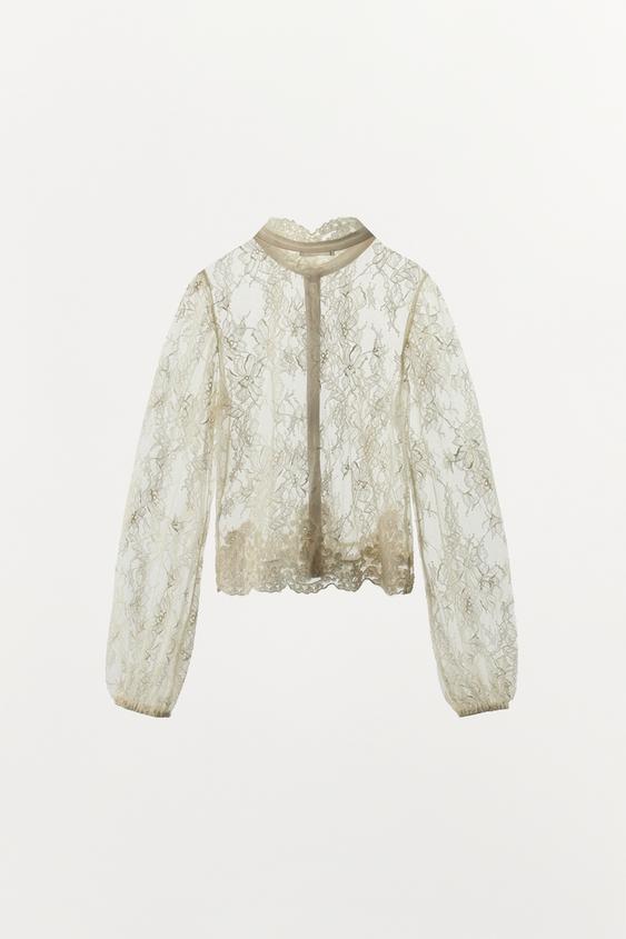 TOP EN DENTELLE À BOUTONS - Écru de Zara - Image 8