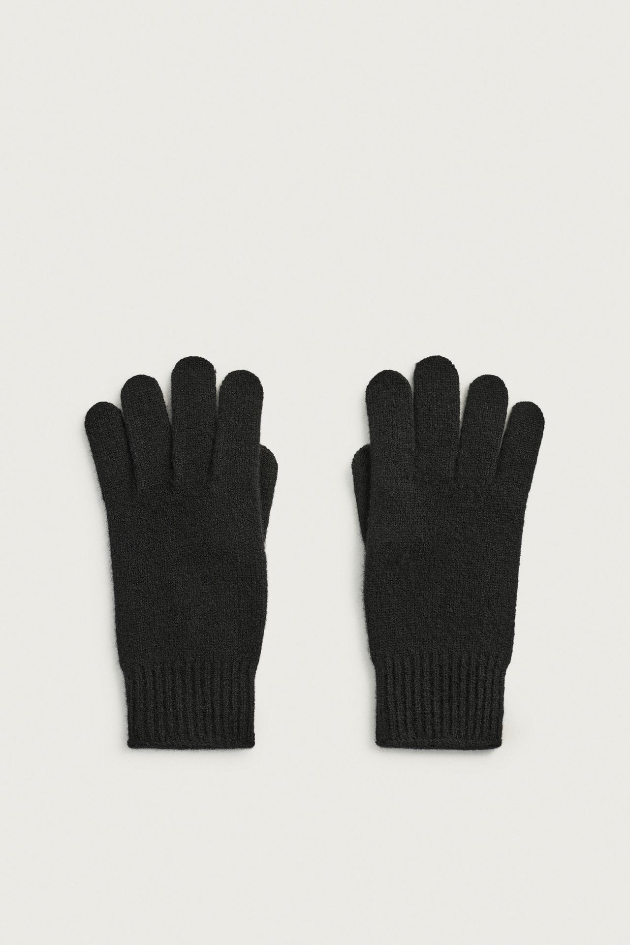100% WOOL KNIT GLOVES — Black