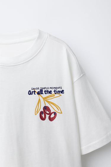 T-SHIRT WITH FLOCKED SLOGAN - White by Zara - Image 2
