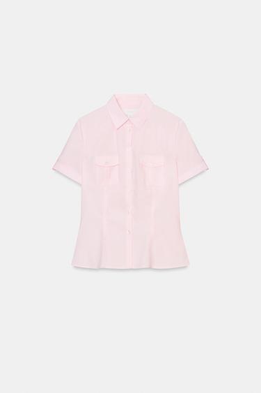 قميص بوبلين مخنصر - وردي الخاص بـ Zara