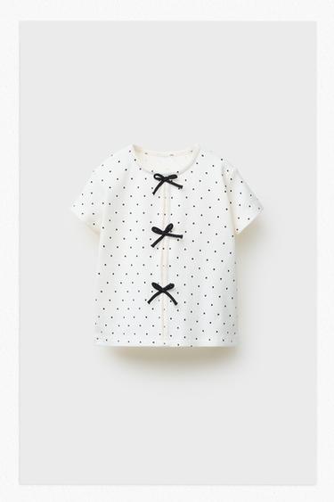 RIBBED T-SHIRT WITH BOWS - Ecru by Zara