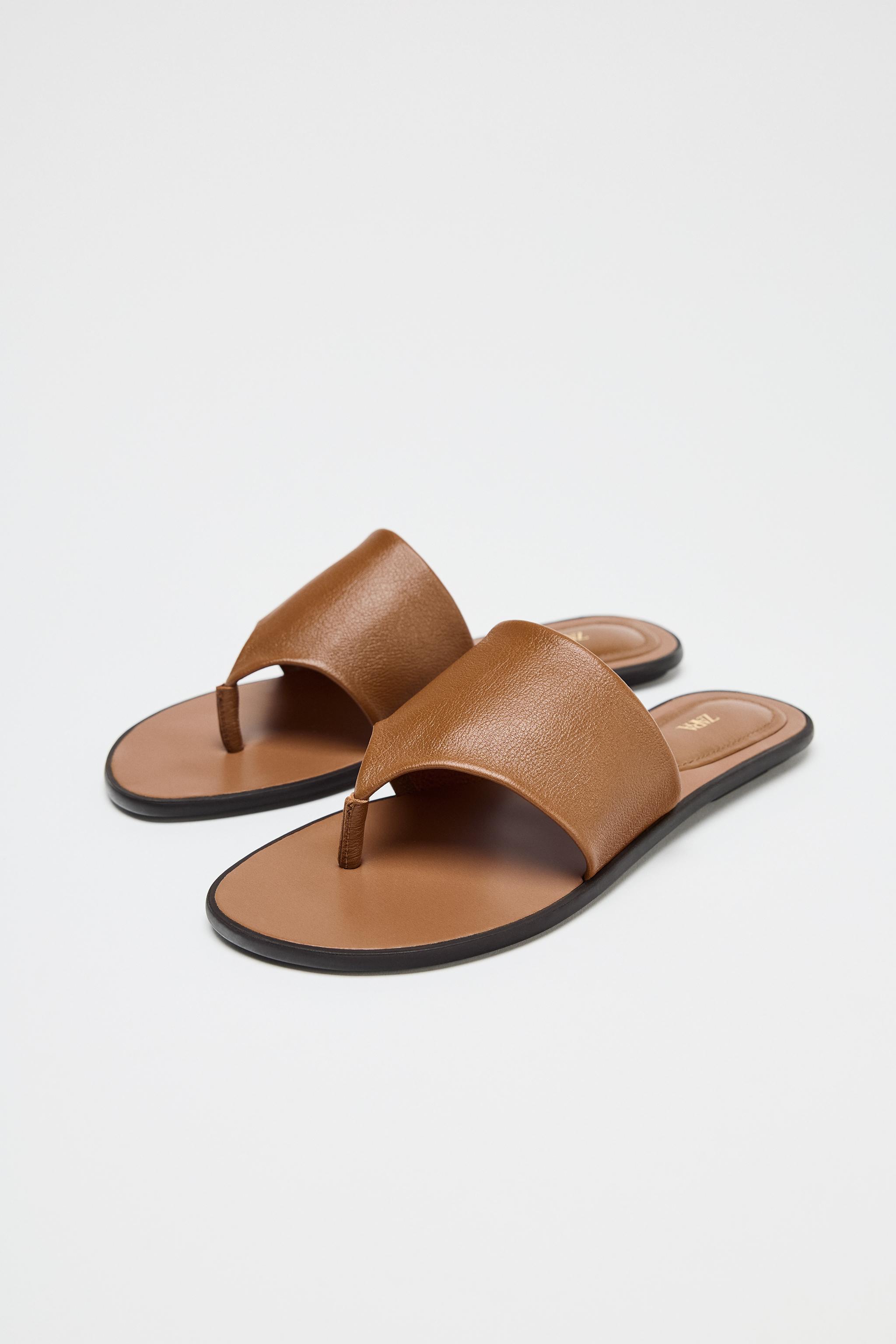 【ZARA】 フラットレザーサンダル 2623/510/105 FLAT LEATHER SANDALS - Brown | ZARA United States