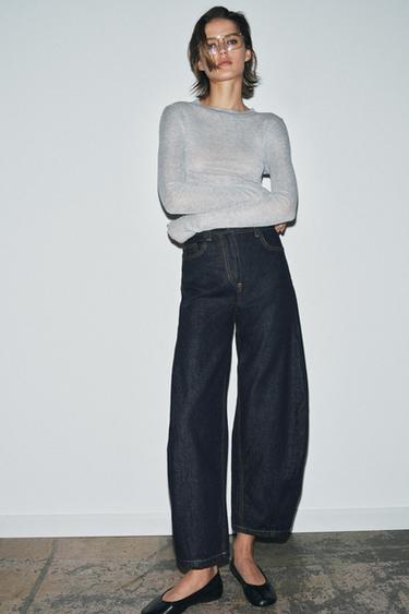 Zara ZW COLLECTION 中腰九分燈籠牛仔褲 - 藍色