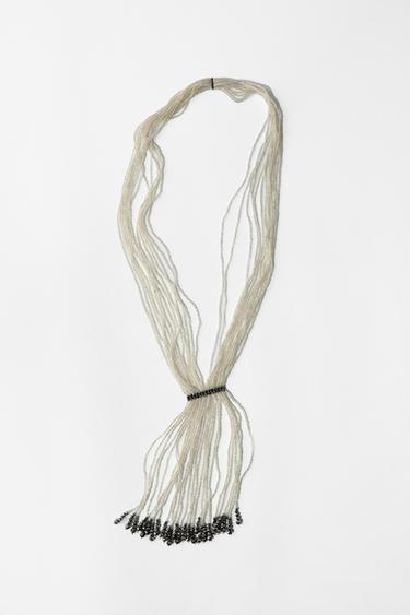 Zara BEADED TIE NECKLACE - Silver