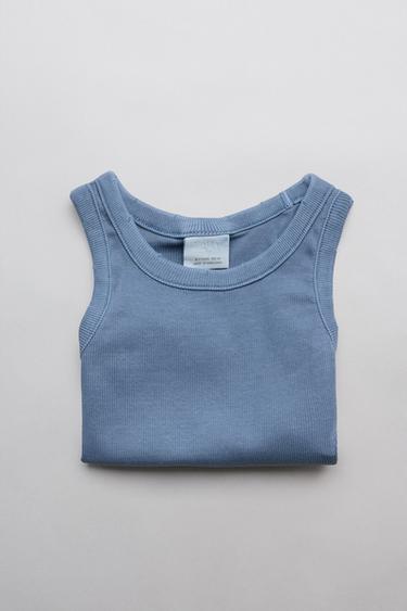 FADED-EFFECT RIB T-SHIRT - Light blue by Zara