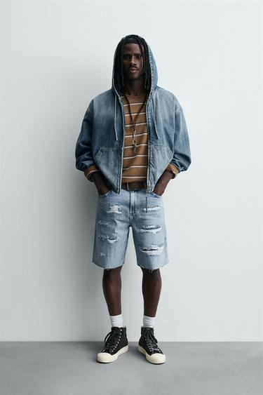 RIPPED DENIM BERMUDA SHORTS - Light blue by Zara