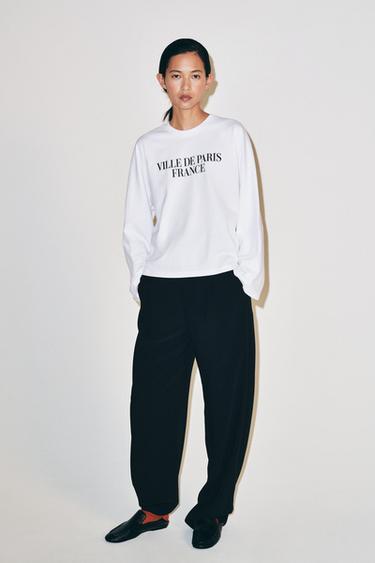 LONG SLEEVE SLOGAN T-SHIRT - White by Zara