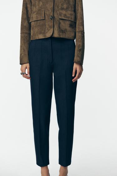 PANTALONI CU TALIE ÎNALTĂ - Bleumarin de la Zara