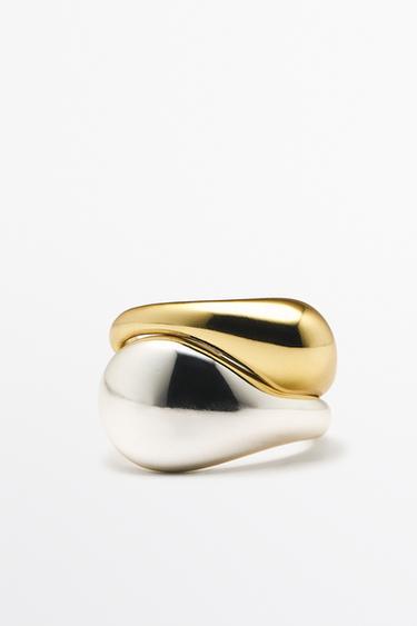 Zara Pack of rounded rings - Golden - Image 0