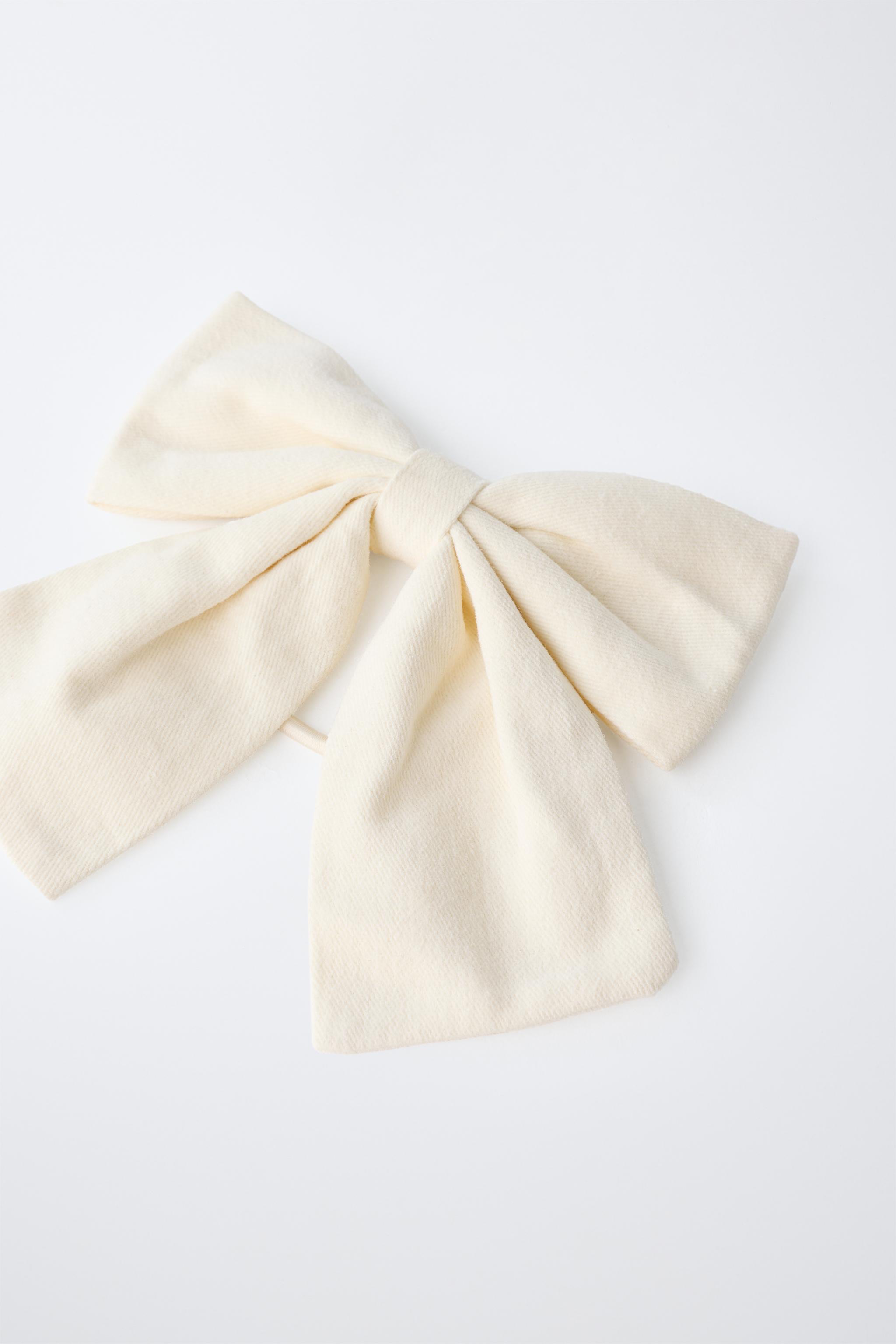 BOW HAIR TIE AND BARRETTE SET — Ecru