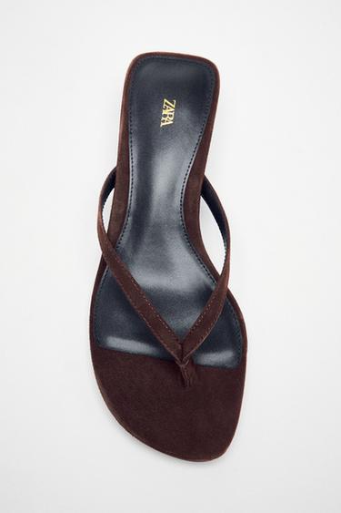 SUEDE KITTEN-HEEL SANDALS - Chocolate Brown by Zara