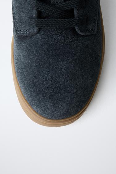 Zara SPLIT LEATHER SPORT DERBY SHOES - Navy Blue