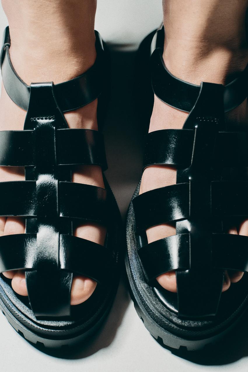 Zara - Fisherman Sandals with Lug Soles. Back Strap with Buckle Closure. Sole Height: 1.8 Inches (4.5 cm) - Black - Women