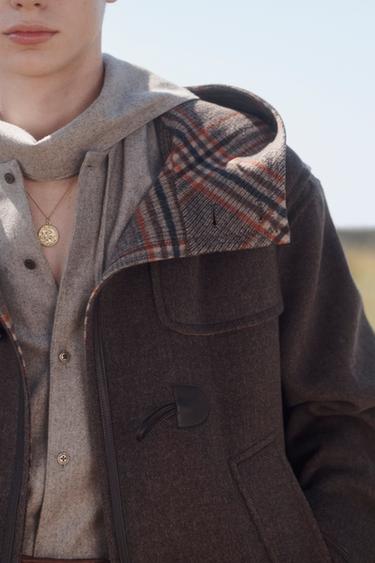 MANTEAU CONTRASTE À CARREAUX EN LAINE LIMITED EDITION - Taupe de Zara - Image 3