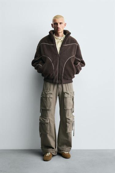 CONTRAST FAUX SHEARLING JACKET - Brown by Zara
