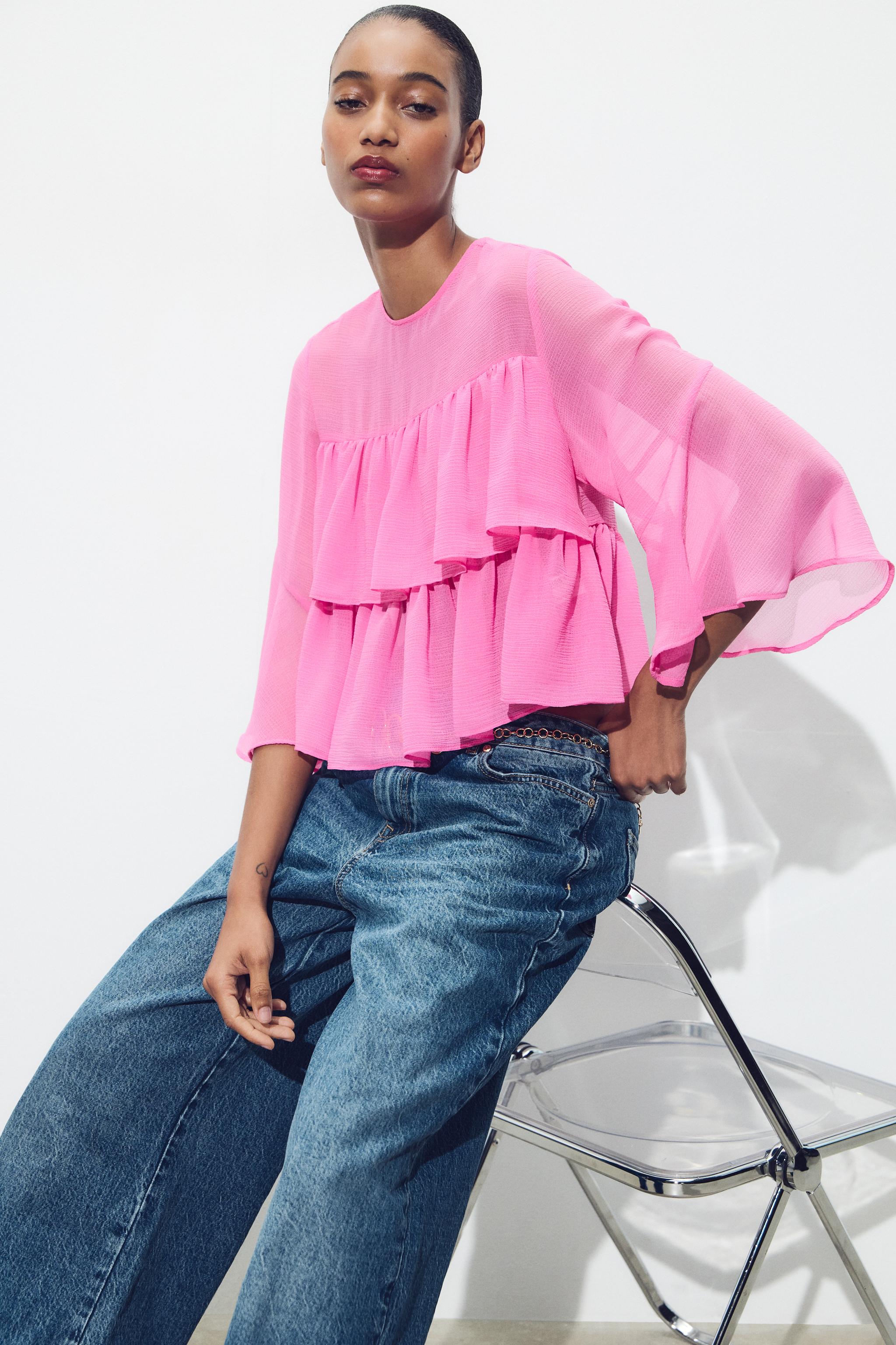 RUFFLED BLOUSE - Mid-pink | ZARA United States