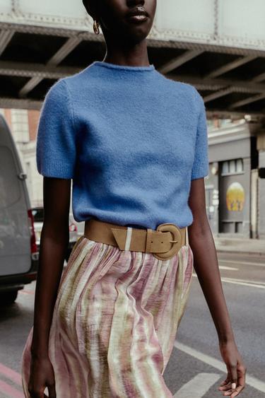 SHORT SLEEVE KNIT SWEATER - Blue by Zara