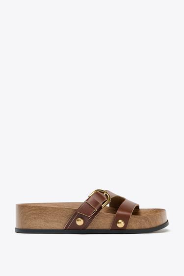 STRAPPY LEATHER PLATFORM SANDALS - Brown by Zara