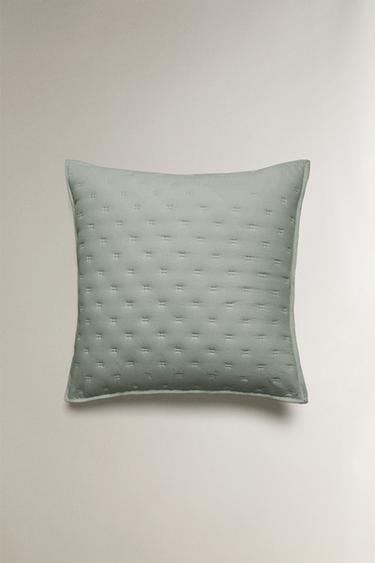 QUILTED CUSHION COVER WITH DOTS - Mid-green by Zara