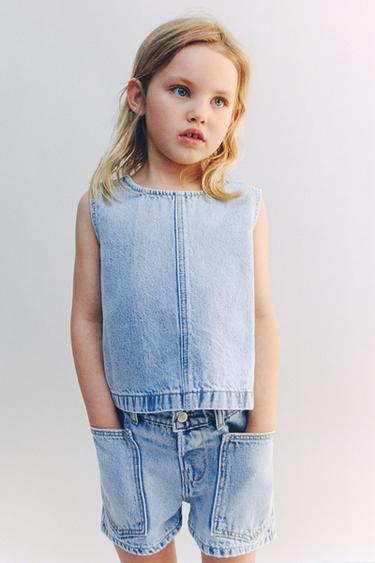 Zara DENIM TOP - Light blue