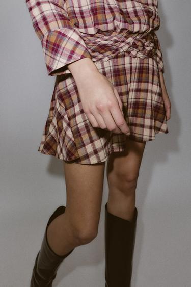 ROBE COURTE À CARREAUX - Écru / Grenat de Zara - Image 2