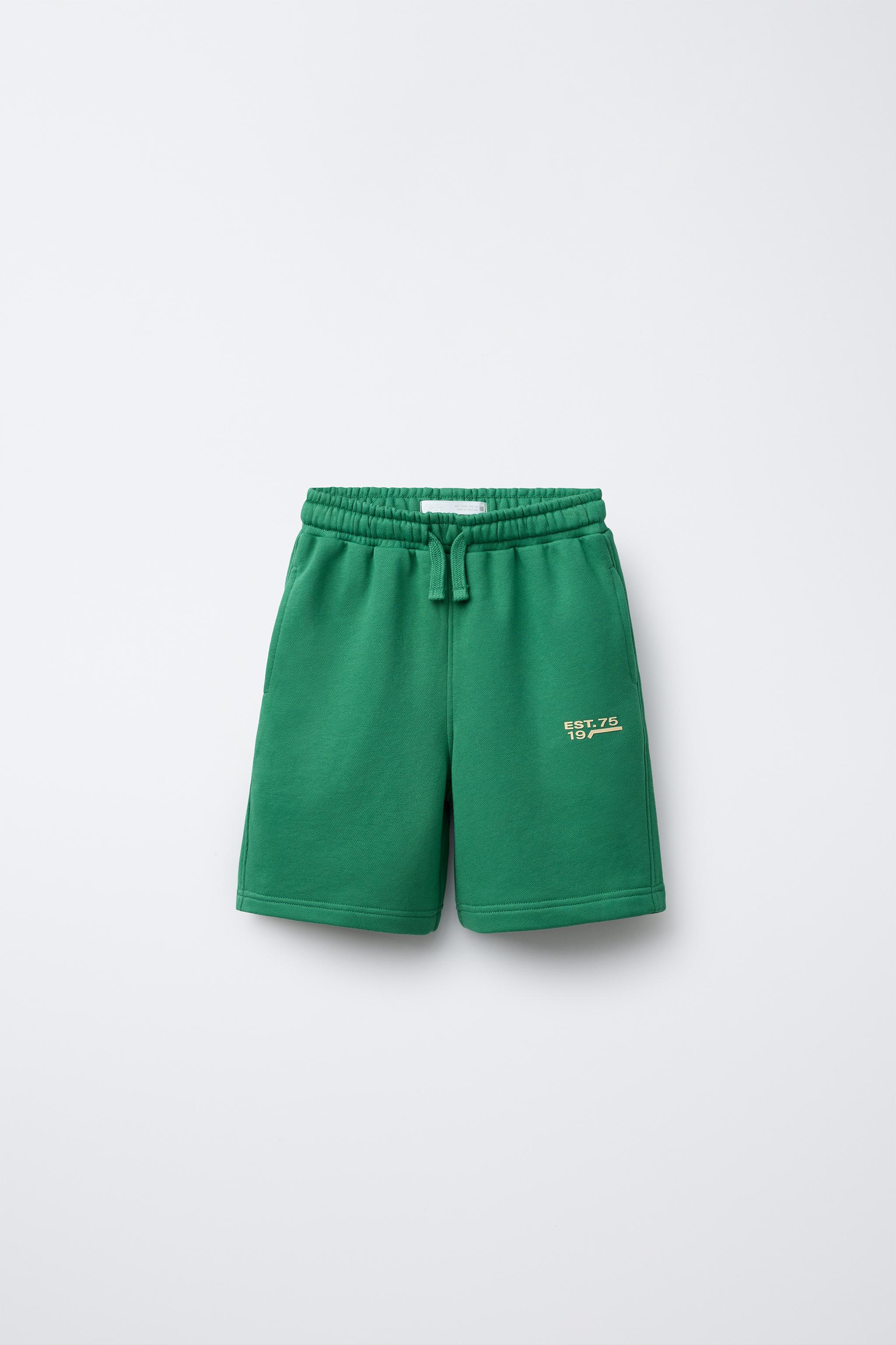 RAISED TEXT PLUSH SHORTS - Green | ZARA United States