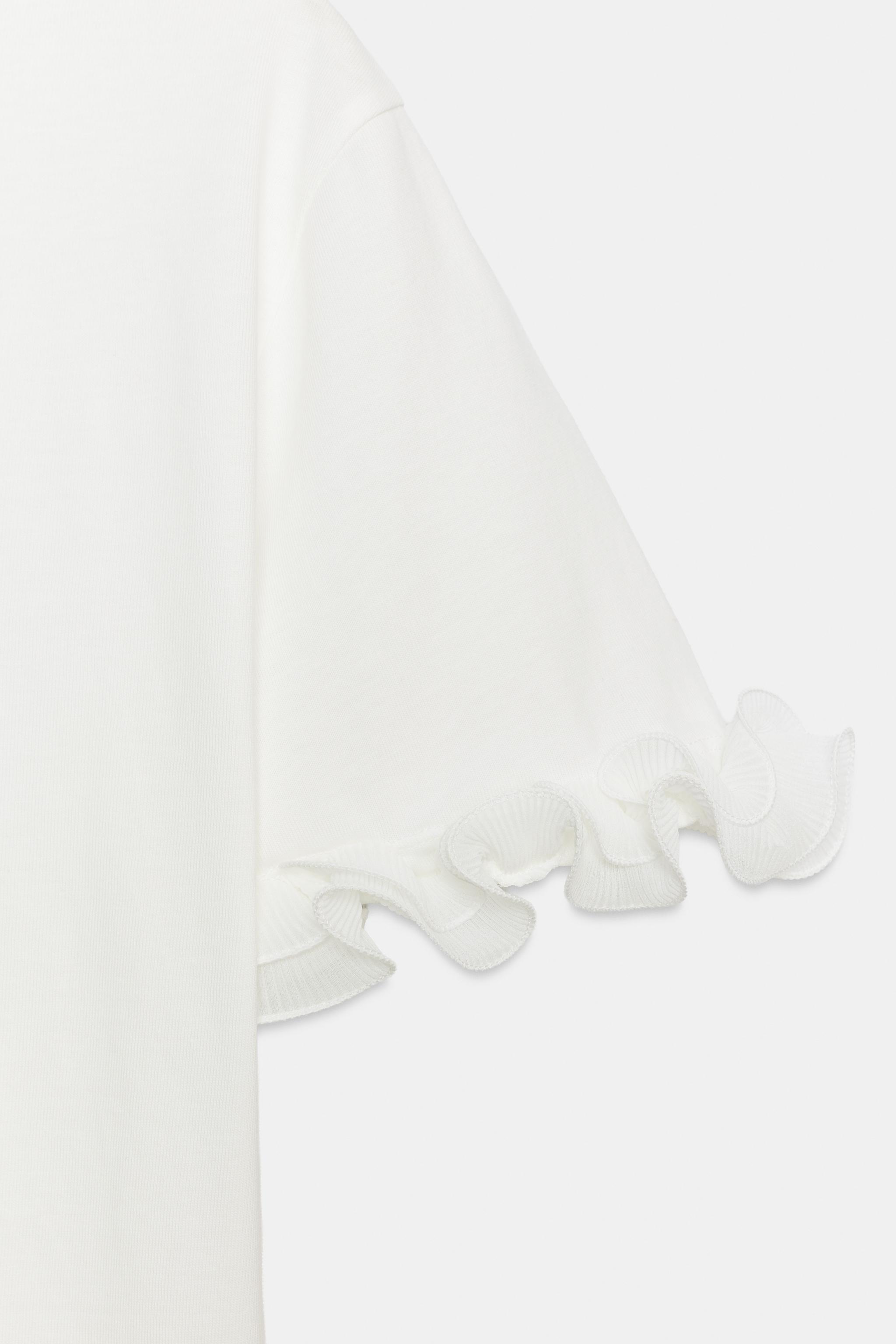 Женские футболки Zara COTTON RUFFLE T-SHIRT — фото 7