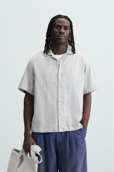 CAMISA JACQUARD LISTRADA - Cinzento da Zara