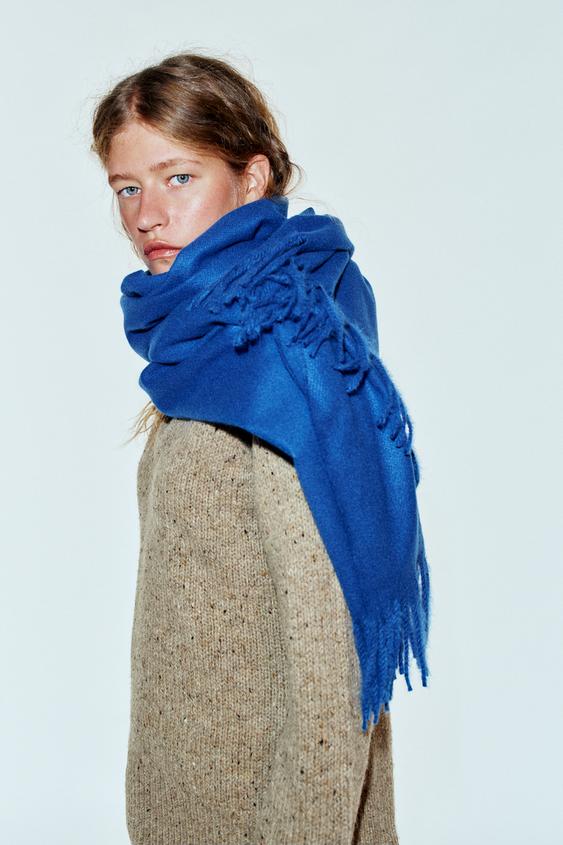 Женский шарф Zara Soft Fringed, цвет: Синий