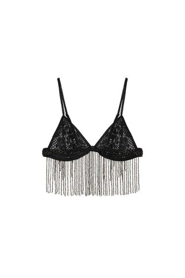 BEADED FRINGE BRA - Black by Zara - Image 1