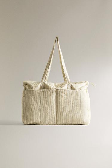 STRIPED MUSLIN MATERNITY BAG - Green by Zara