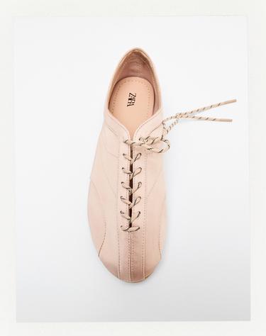 LACE-UP SPORTY BALLET FLATS - Pink by Zara