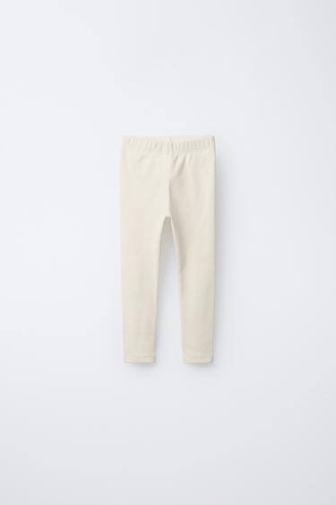 Zara BASIC RIBBED LEGGINGS - Ecru