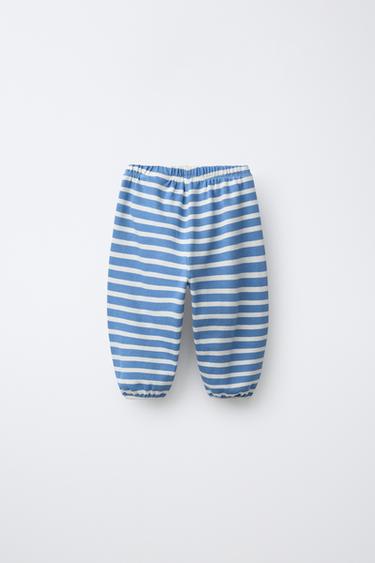 STRIPED JOGGERS - Ecru / Blue by Zara - Image 1