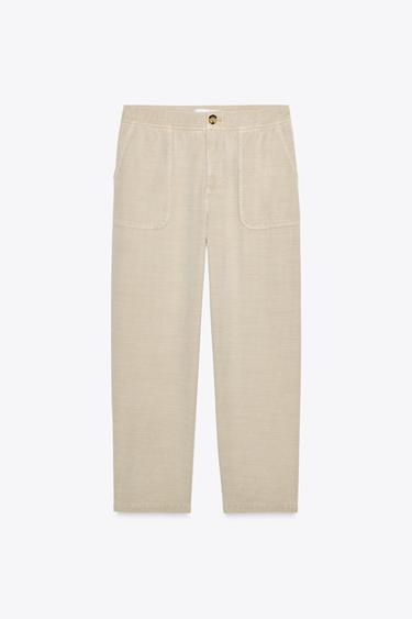 Zaras BYXA MED RESÅRLINNING - Beige