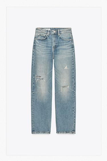 Zara TRF MOM FIT HI-RISE JEANS - Blue / Green