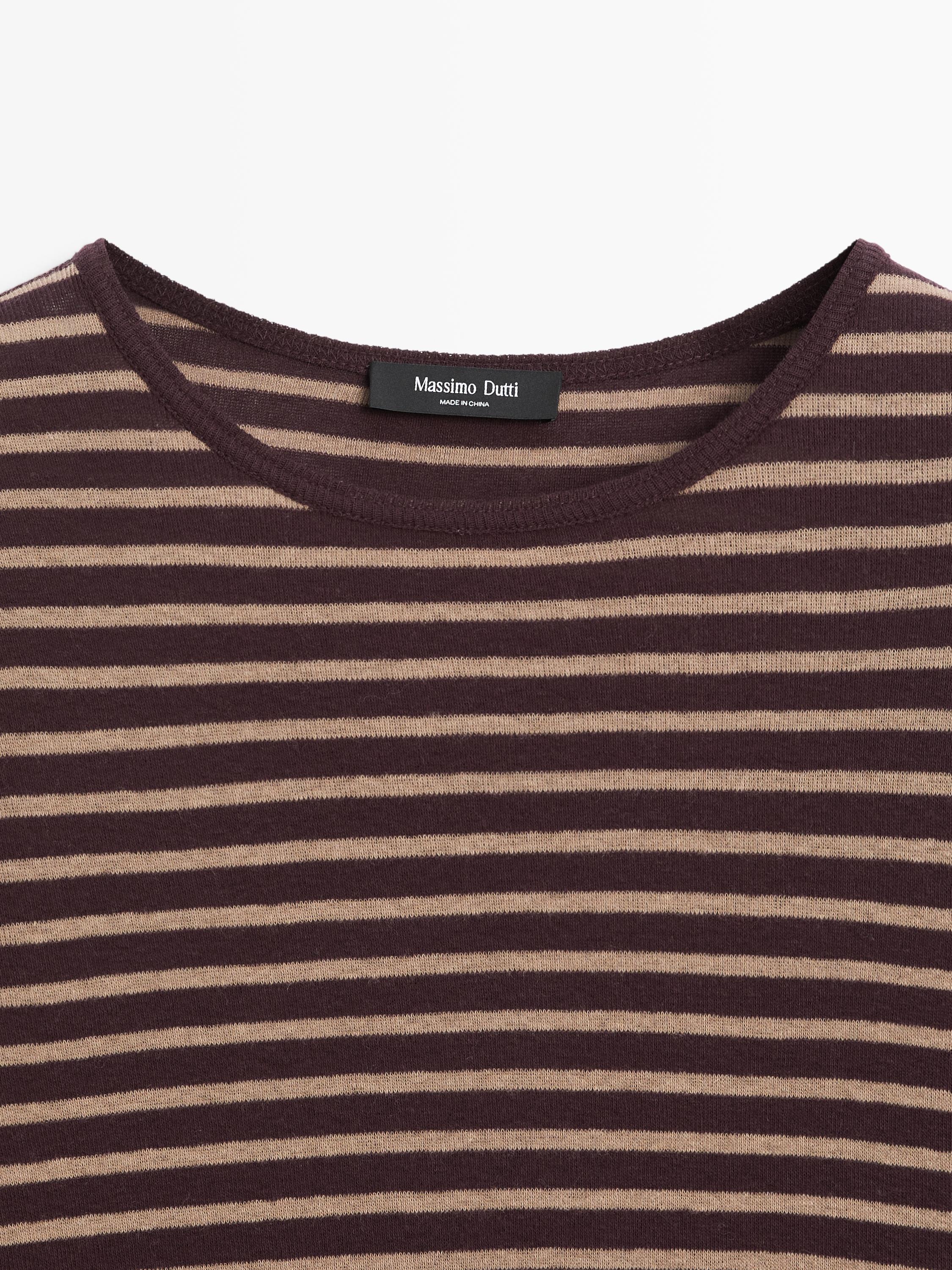 Cotton blend striped long sleeve T-shirt