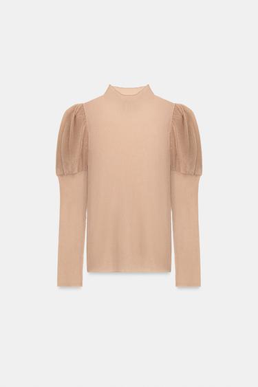 SEMI-SHEER PUFF SLEEVE KNIT TOP - Pale pink by Zara - Image 5