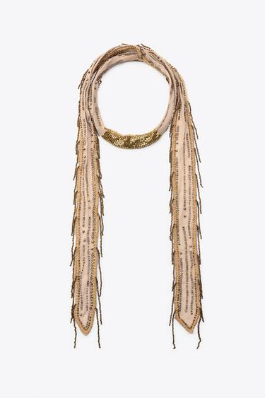 منديل رفيع بخرزات - بيج الخاص بـ Zara