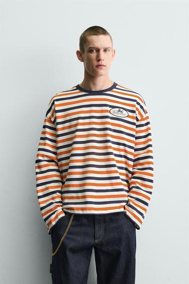 JACQUARD STREEP T-SHIRT MET PATCH - gestreept van Zara