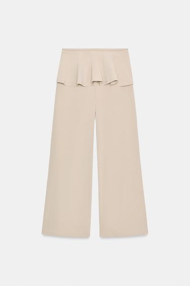 WIDE-LEG TROUSERS WITH WAIST FRILL - Beige by Zara - Image 5