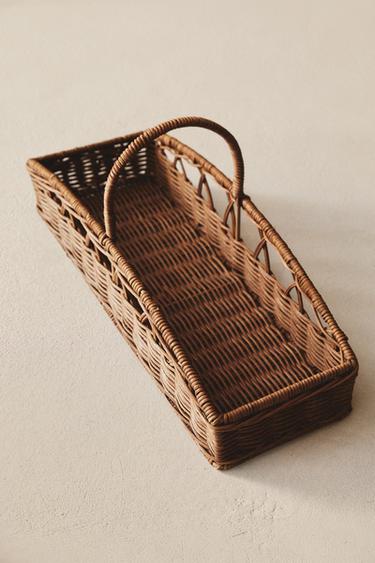 PANIER ROTIN AVEC ANSE - Beige clair de Zara