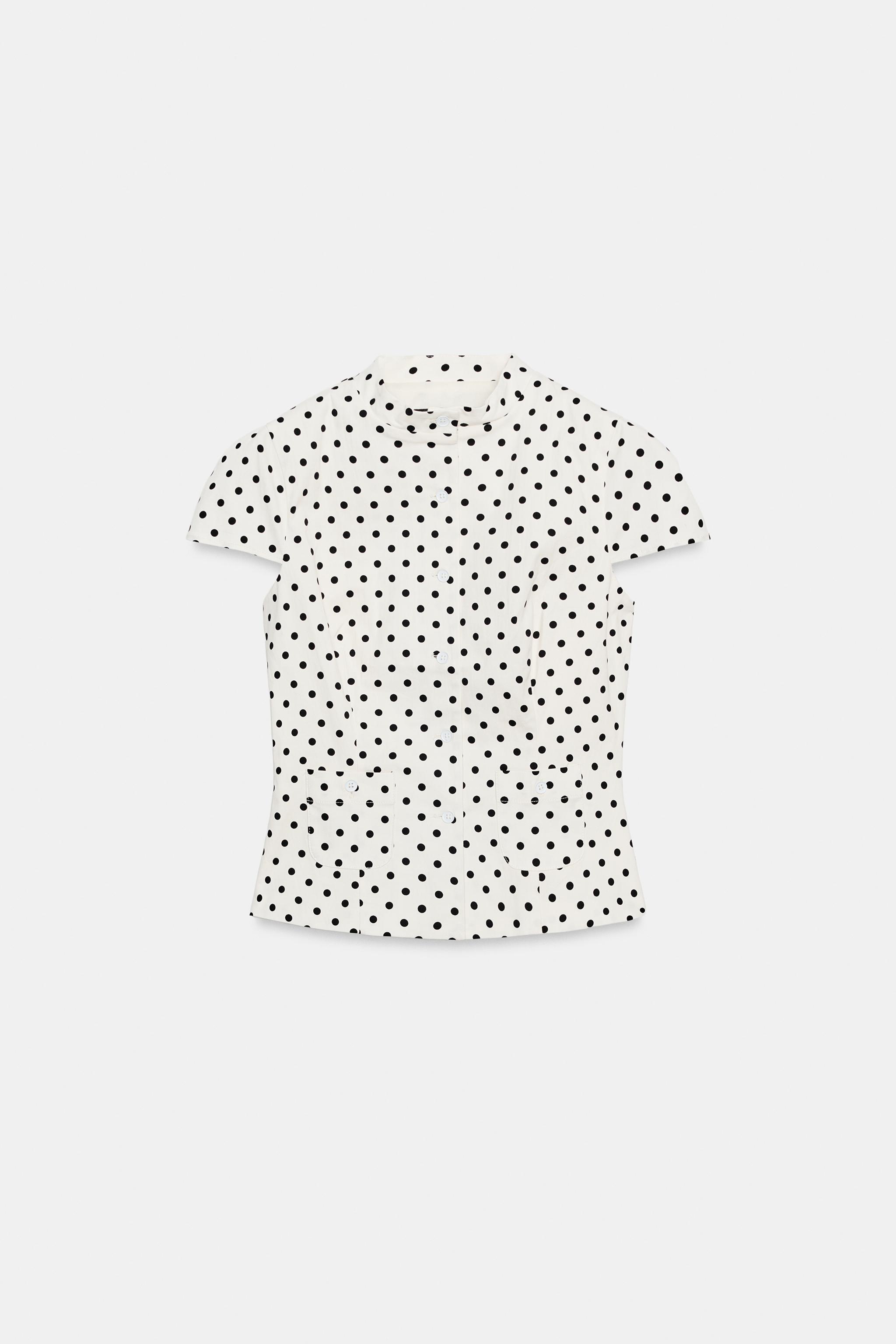 Zara Puantiye Desenli Cepli Poplin Üst görsel 3