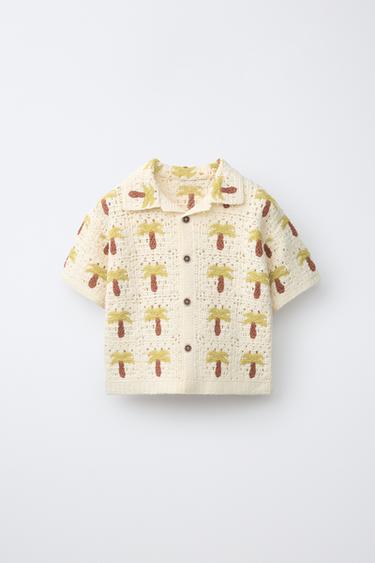 CROCHET PALM TREE SHIRT - ecru/khaki by Zara