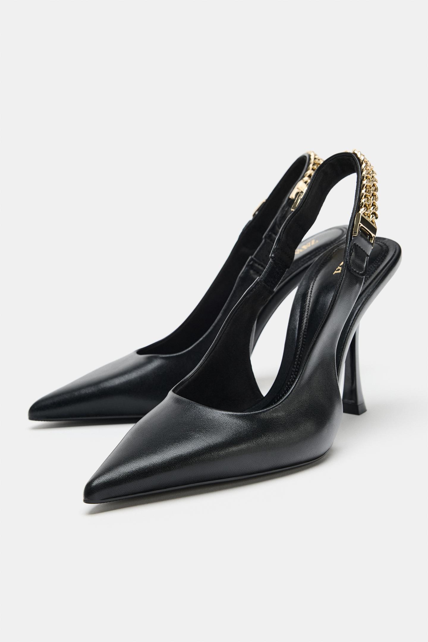 Женские туфли Zara Chain Detail Slingback Heels, цвет: Чёрный — фото 3