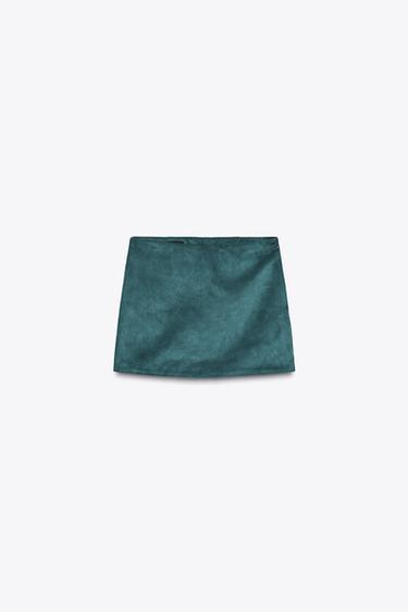 Zara FAUX SUEDE SKORT - Duck green