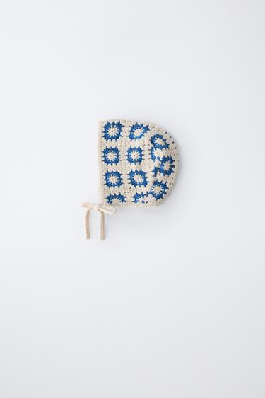 CUFFIETTA IN MAGLIA ALL'UNCINETTO - Ecrù / Celeste di Zara