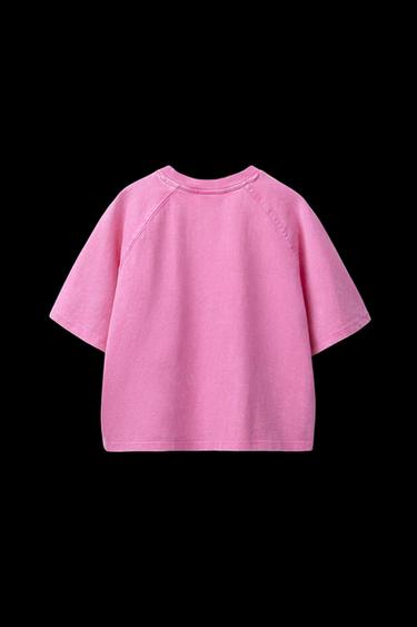SET AUS HEAVY-WEIGHT-T-SHIRT UND FLARE-LEGGINGS IN RIPPE MIT WASCHEFFEKT - Neonrosa von Zara