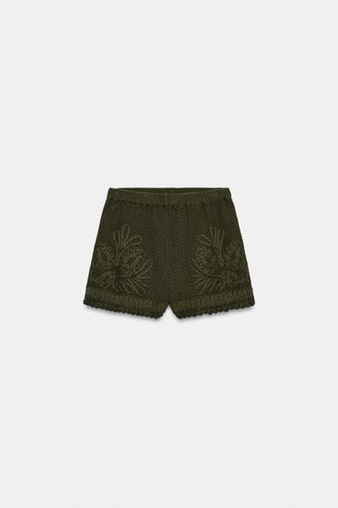 SHORT EN MATIÈRES VARIÉES ET CROCHET - Kaki de Zara - Image 6